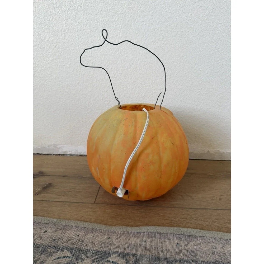 Vintage Halloween Black Masked Bandit Jack-O-Lantern 10"  Blow Mold Pumpkin - Picture 4 of 4